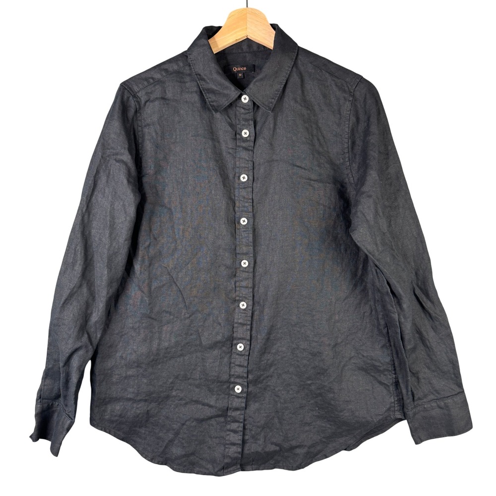 Quince 100% European Linen Long Sleeve Button Up Shirt Dark Grey Womens Size M